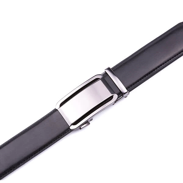 Dress Black Genuine Leather Belt Ratchet Automatic Buckle Belt