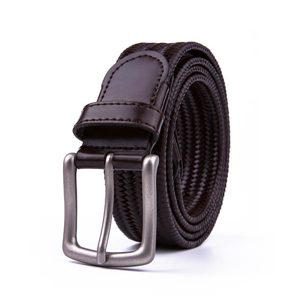 Vintage Bonded Leather Braided Belt Elastic Stretch Belt