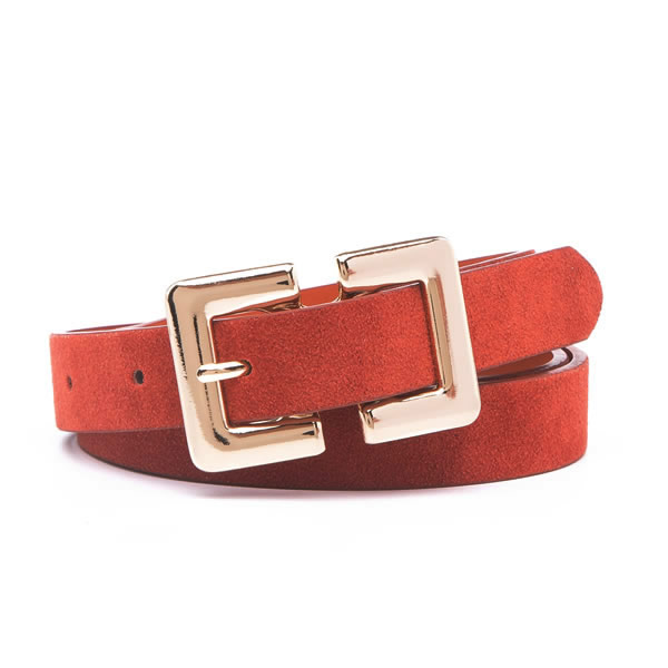 Ladies Genuine Suede Leather Belts for Dresses with Square Metal Pin Buckle