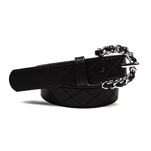 Sewing Thread Ladies Rhombus Pattern Stitching PU Leather Belt with Pin Buckle for Dress