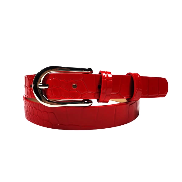 Ladies Thin Crocodile PU Leather Plain Belt with Pin Buckle for Jeans