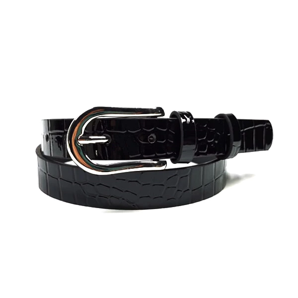 Ladies Thin Crocodile PU Leather Plain Belt with Pin Buckle for Jeans