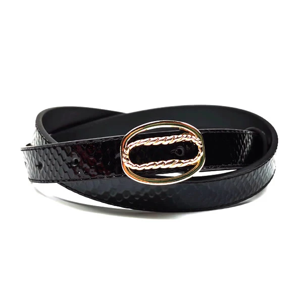 Ladies Classic Black Snake Printed Leather Belts  for Dresses