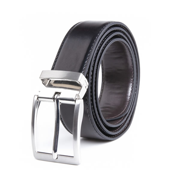Black Brown Reversible Pin Belt Buckle Mens PU Leather Belt