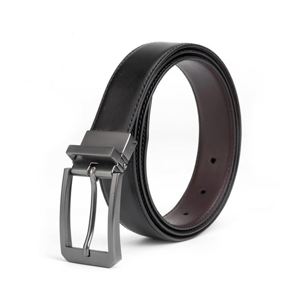 Dress Thin Black Leather Belt Reversible Belt Buckle