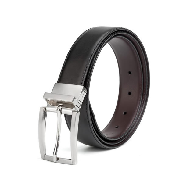 Dress Thin Black Leather Belt Reversible Belt