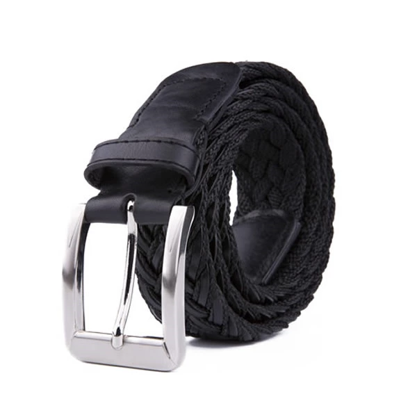 Black Casual Polo Braided Fabric Genuine Leather Belt