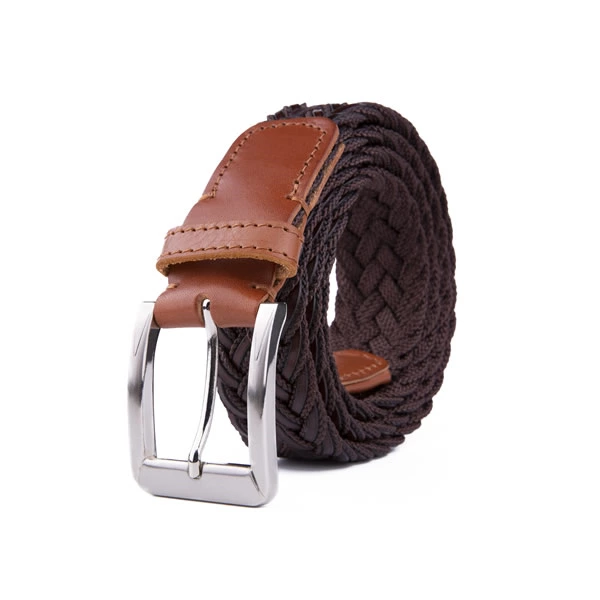 Black Casual Polo Braided Fabric Genuine Leather Belt