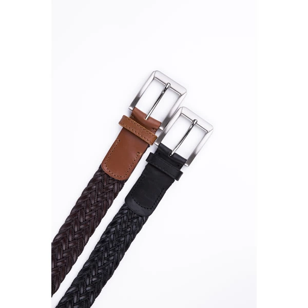 Black Casual Polo Braided Fabric Genuine Leather Belt