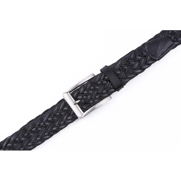 Black Casual Polo Braided Fabric Genuine Leather Belt