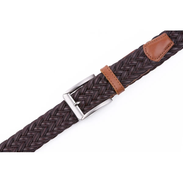 Black Casual Polo Braided Fabric Genuine Leather Belt