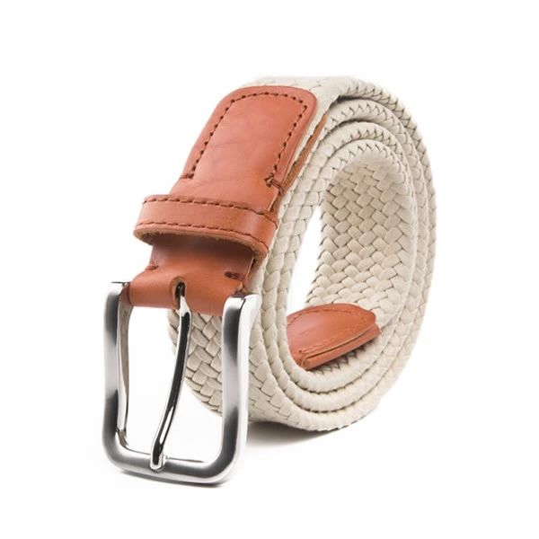 Casual Golf Woven Fabric Full Grain Leather Belt Men
