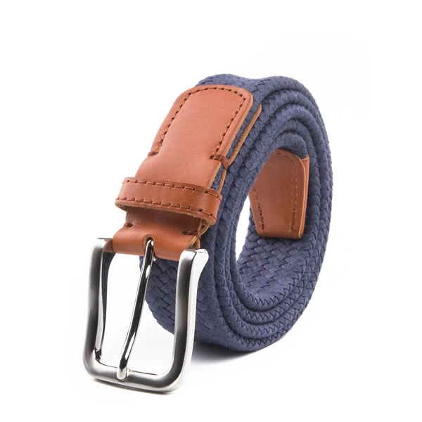 Casual Golf Woven Fabric Full Grain Leather Belt Men