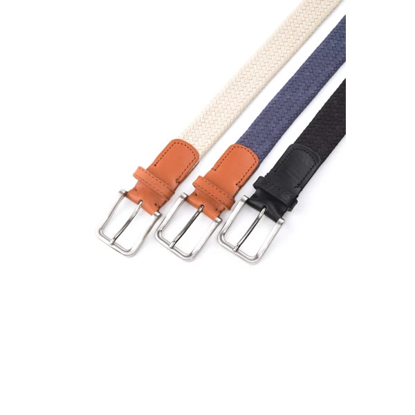 Casual Golf Woven Fabric Full Grain Leather Belt Men