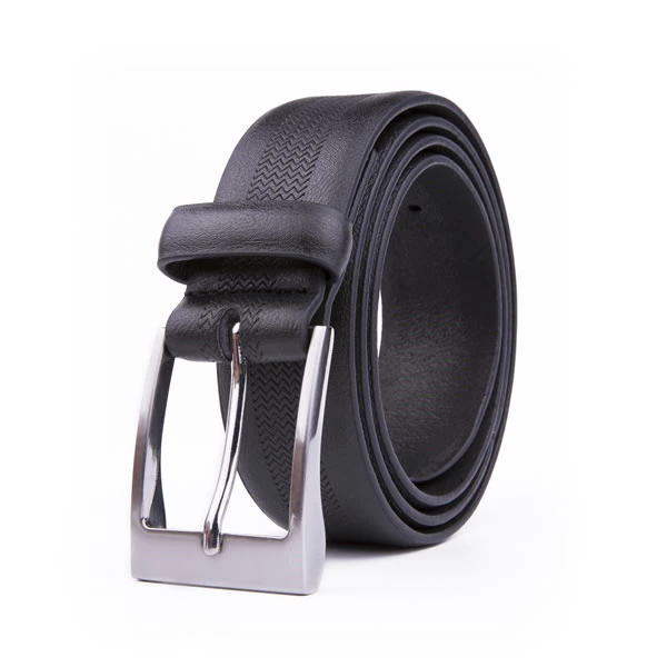 Casual Black Debossed PU Leather Belt for Men