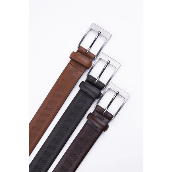 Casual Black Debossed PU Leather Belt for Men
