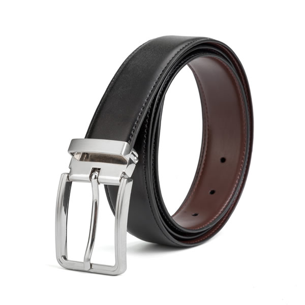 Silver Metal Reversible Belt Buckle PU Leather Belt for Men