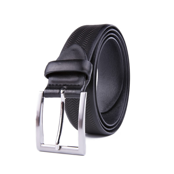 Black Adjustable Engraved Full Grain Genuine Leather Belt Men