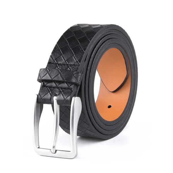 Black Casual Vintage Lattice Embossed PU Leather Belt