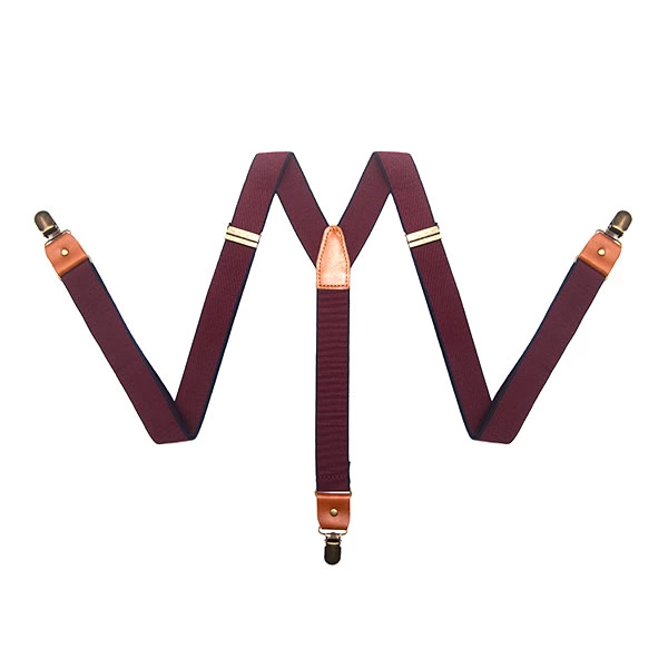Adjustable Elastic Wine Red Full Grain Leather Suspenders