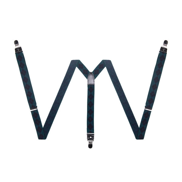 Unisex New Design Stretch Elastic Tartan Suspenders Blue Green