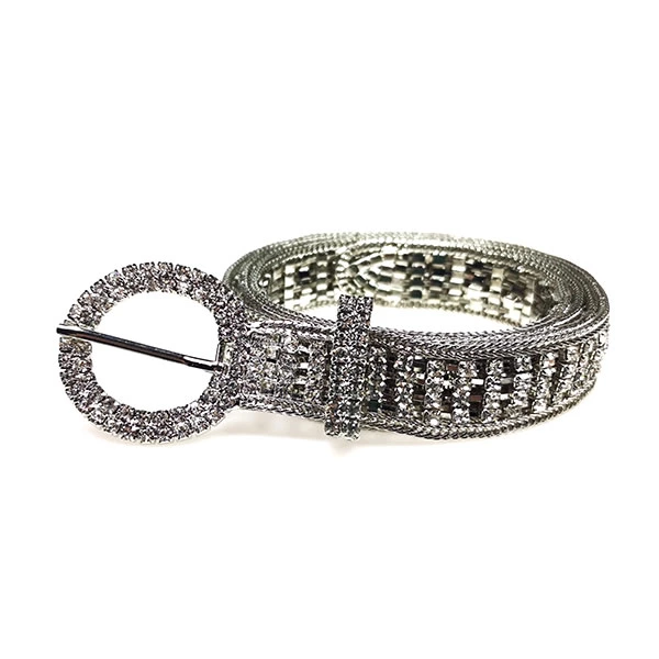 Women  Rhinestone Belt Sparkle Silver Chain with O Ring Buckle