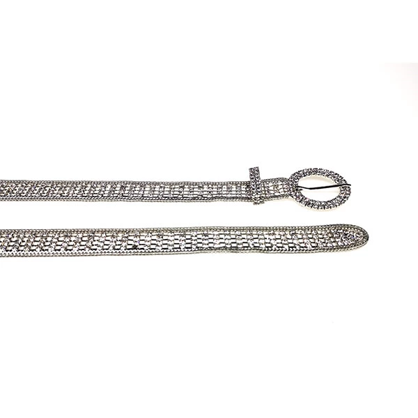 Women Rhinestone Belt Sparkle Silver Chain with O Ring Buckle