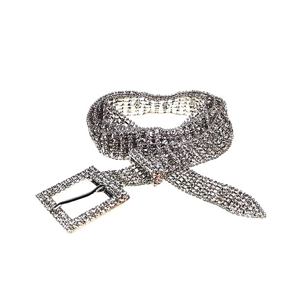 Women Sparkly Diamond Studded Silver Chain Waistband Belt for Jeans