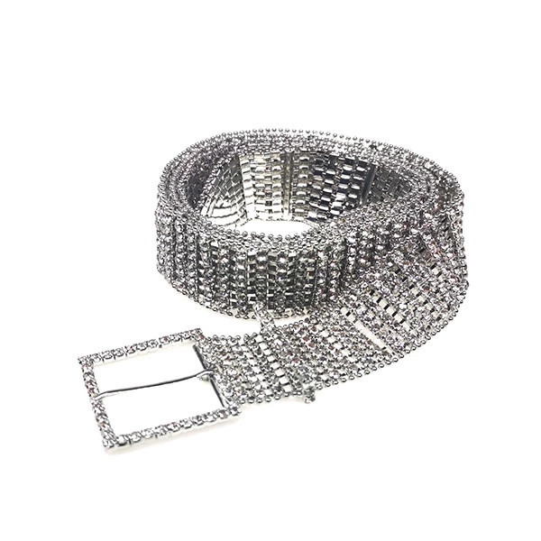 Womens Bling Diamond Shiny Silver Chain Belts