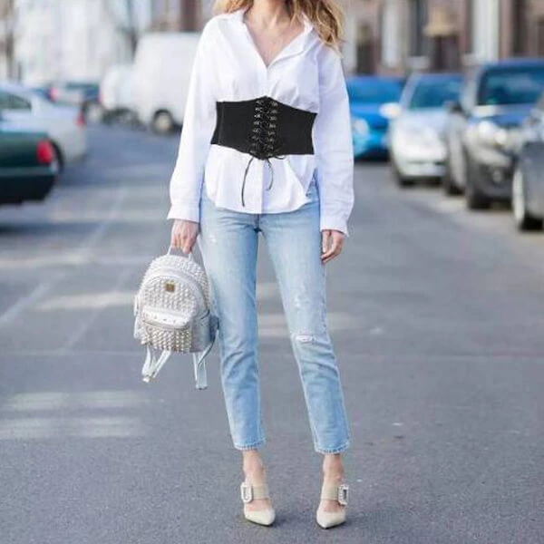 Elastic Waist Belt for Ladies Lace-Up Wide Band Tied Belt for Shirt Skirt