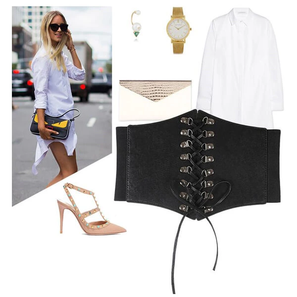 Elastic Waist Belt for Ladies Lace-Up Wide Band Tied Belt for Shirt Skirt