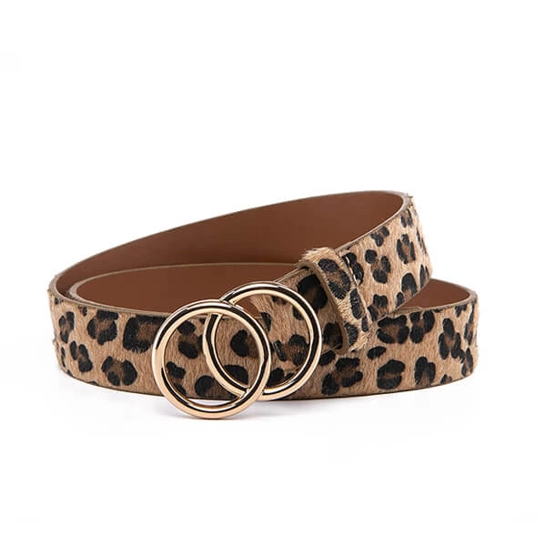 Double O Ring Gold Buckle Corset Belt for Women Leopard Print for Jeans Pants