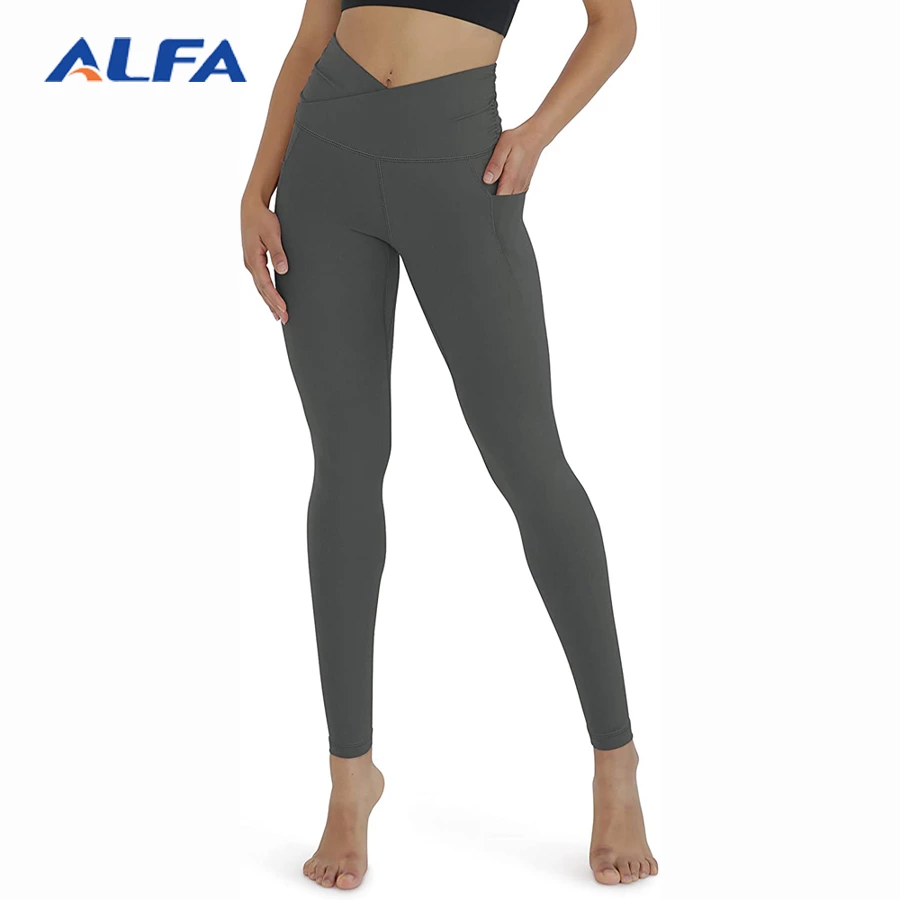 ALFA V Waist Sports Gym Workout Running Pants Yoga Pants  for Women with Pocket
