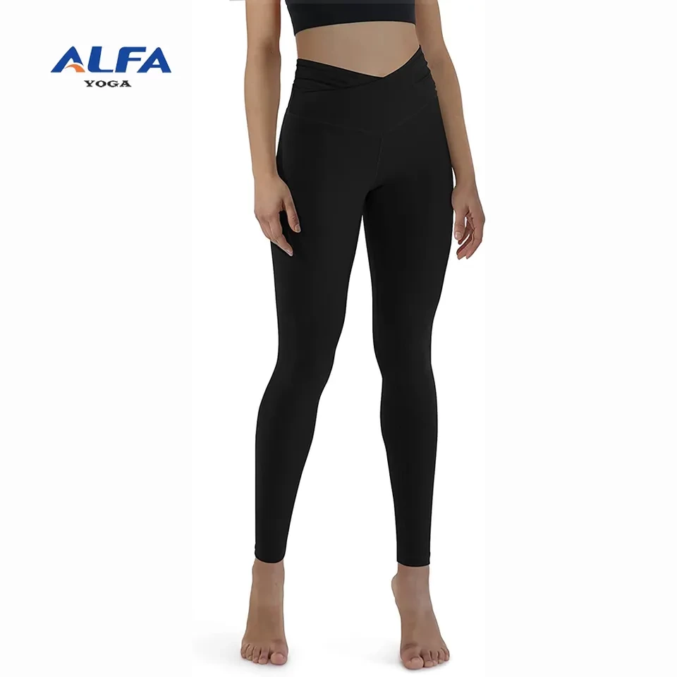 ALFA Women's V Waist Yoga Leggings with Inner Pocket Sports Gym Workout Running Pants