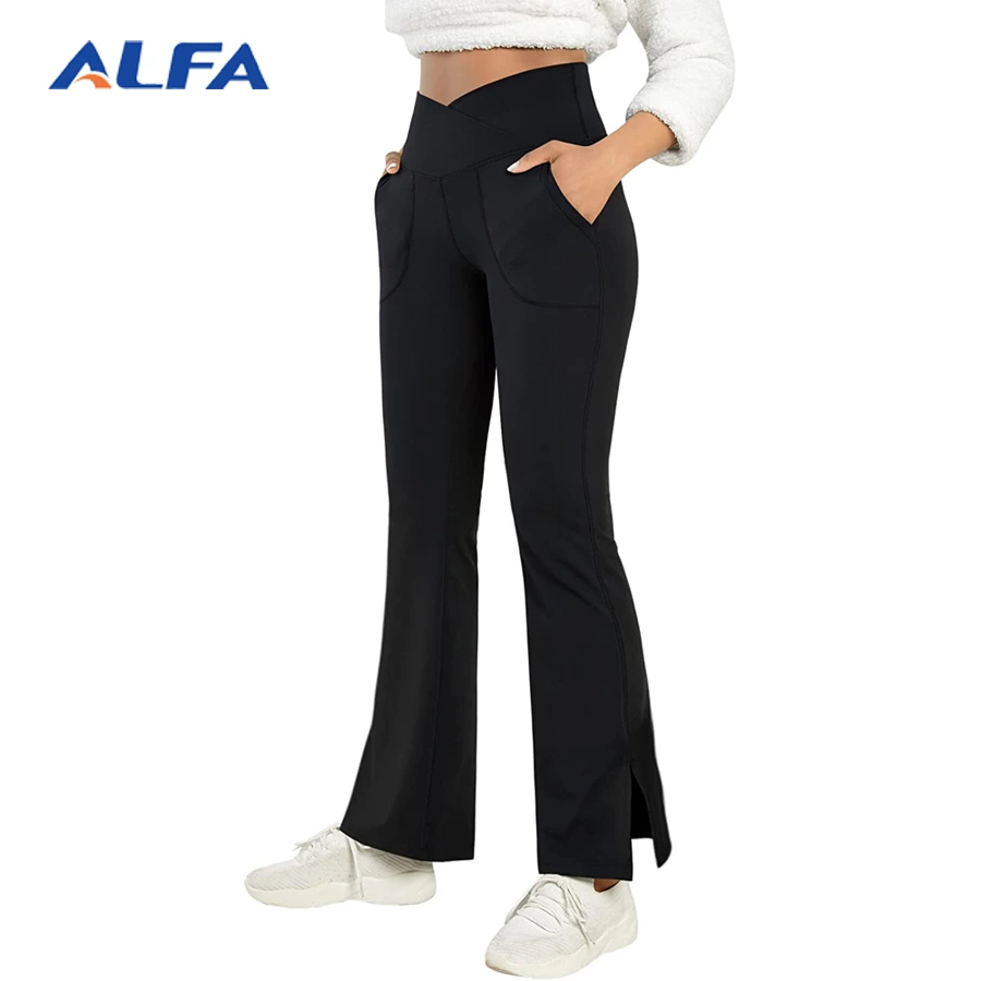 ALFA V  Waist Side Slit Women in Bootleg leggings with Pockets