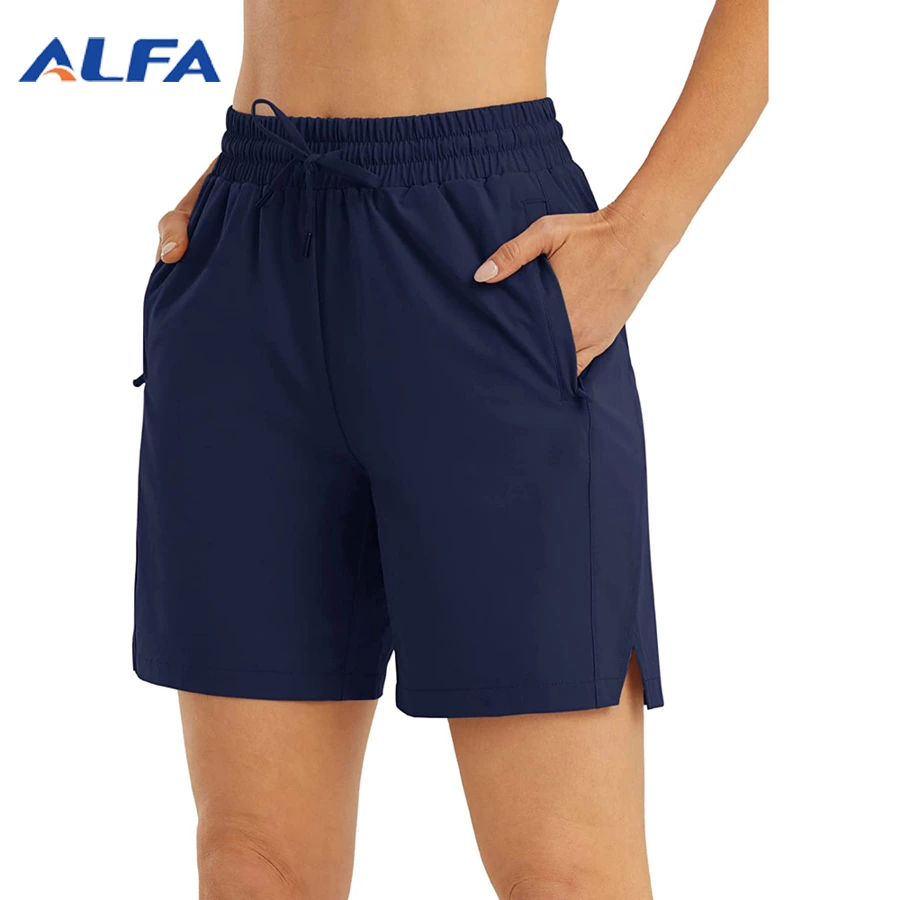 ALFA Workout Hiking Quick Dry  Women's Golf Yoga Shorts with Zipper Pockets