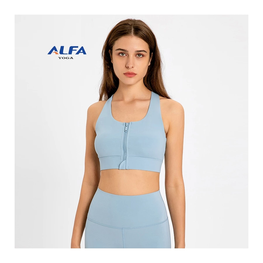 ALFA Gather High Intensity Running Jump Rope Yoga Underwear Fitness Vest Zipper Sports Bra