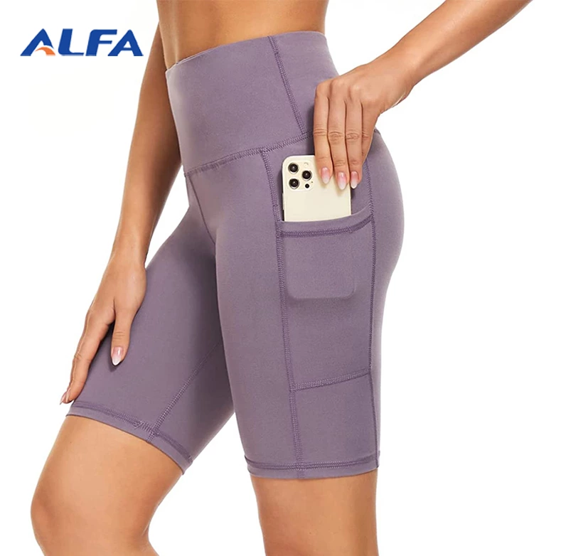 ALFA High Waist Out Pocket Tummy Yoga Shorts Control Workout Womens