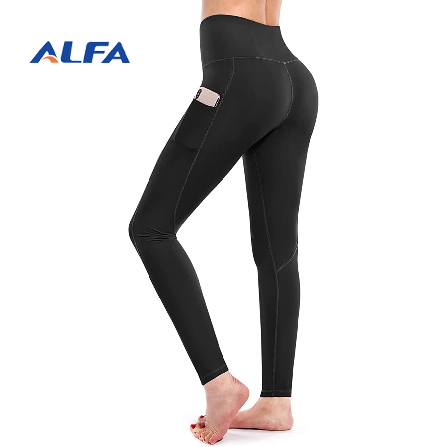 ALFA High Waist Tummy Control  Running Tights Yoga Pants with Pockets for Women