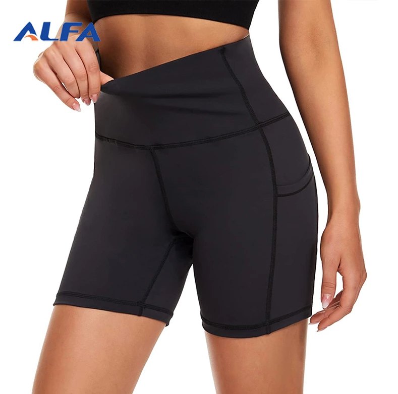 ALFA High Waist Out Pocket  5" 4 Way Stretch Yoga Shorts Leggings