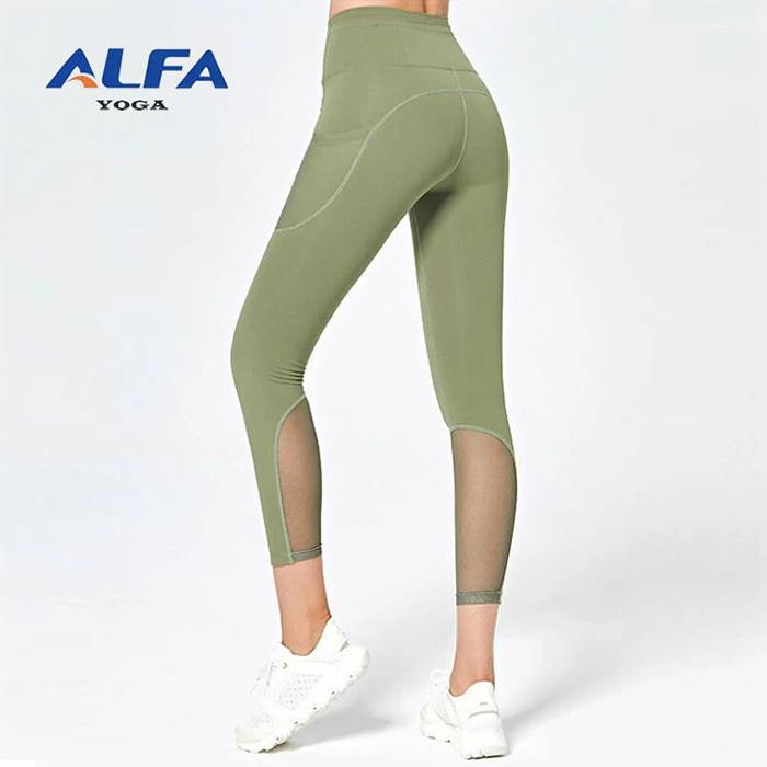 ALFA Womens Naked Feeling Tummy Control Butt Lift Mesh Leggings Tight  with Pockets
