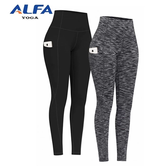 ALFA New Polyester Spandex Fitness Floral High Waisted Exercise Yoga Leggings with Pockets for Women