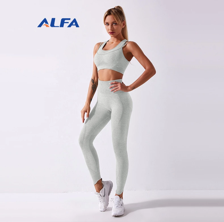ALFA Womens Seamless Fitness Gyms Sets Yoga Wears with Phone Pockets Butt Lift Pants Two Piece Tops