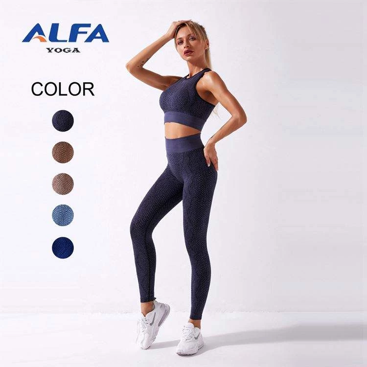ALFA Workout Sets for Women 2 Pieces Python Plaid Pattern Seamless Crop Tank Top High Waist Yoga Leggings