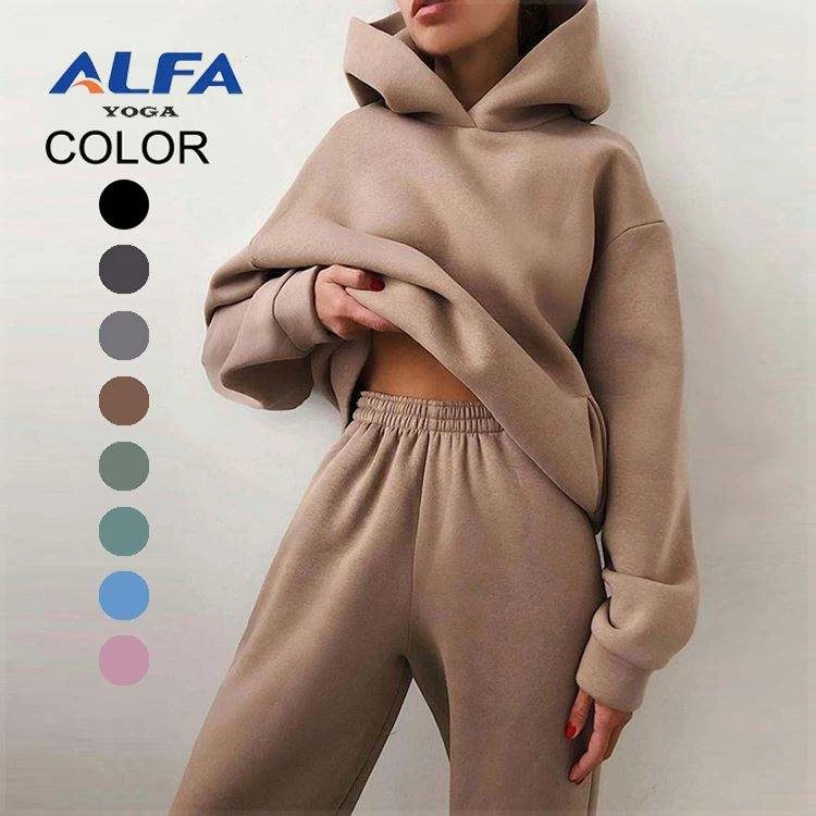 ALFA Lounge 2 Piece Sweat Sets Plus Size Hoodies Tracksuit Long Sleeve Sweatshirts Jogger Pants for Women