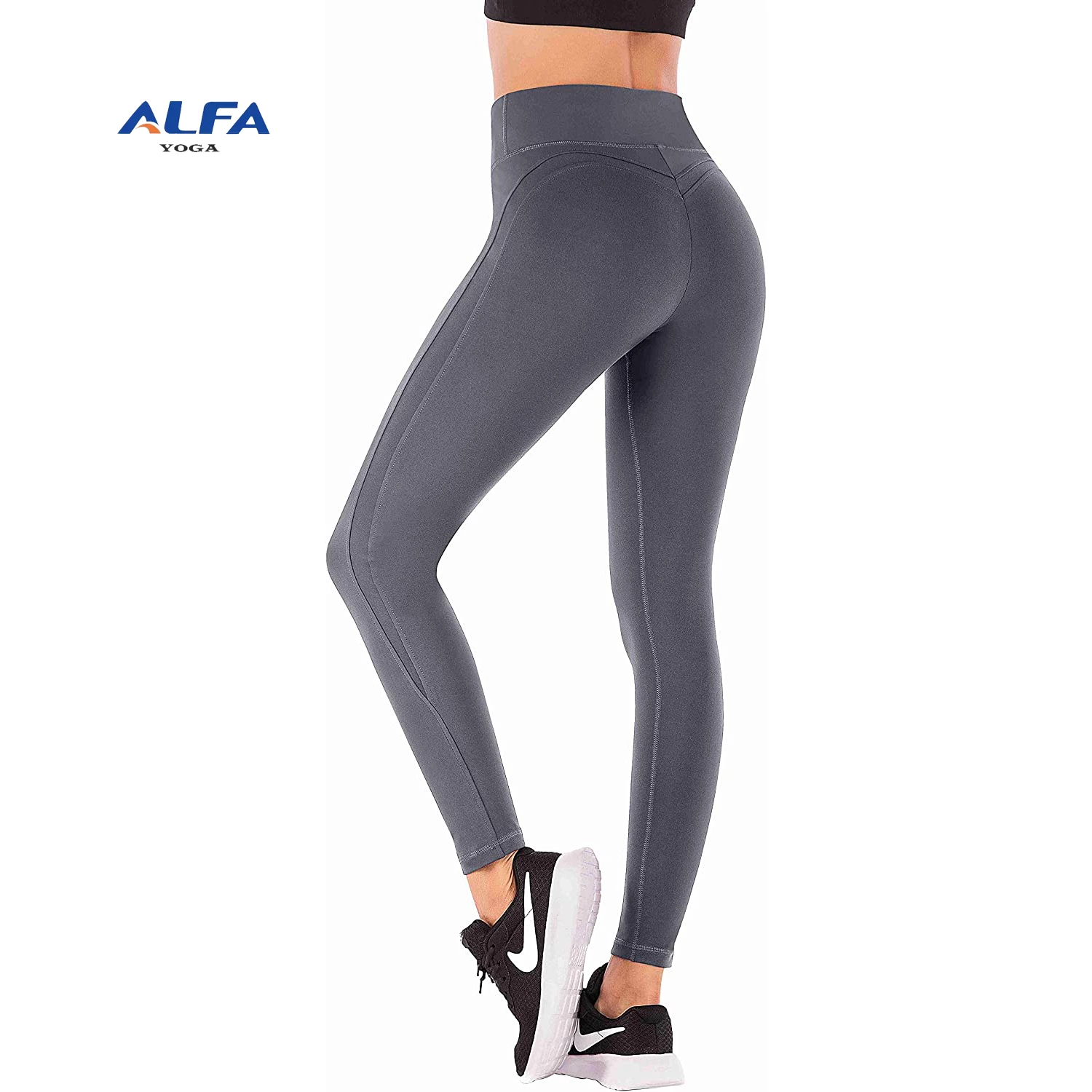 ALFA Athletic Compression Polymaid Elastane Push Up Ribbed Unique Yoga Leggings Butt Lifter for Women